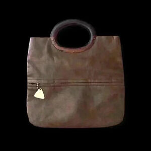 Vtg Julius Resnick lucite brown faux leather handle hand bag
